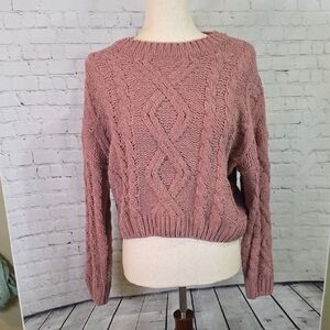 Altar'd State Dusty Rose Cable Knit Sweater